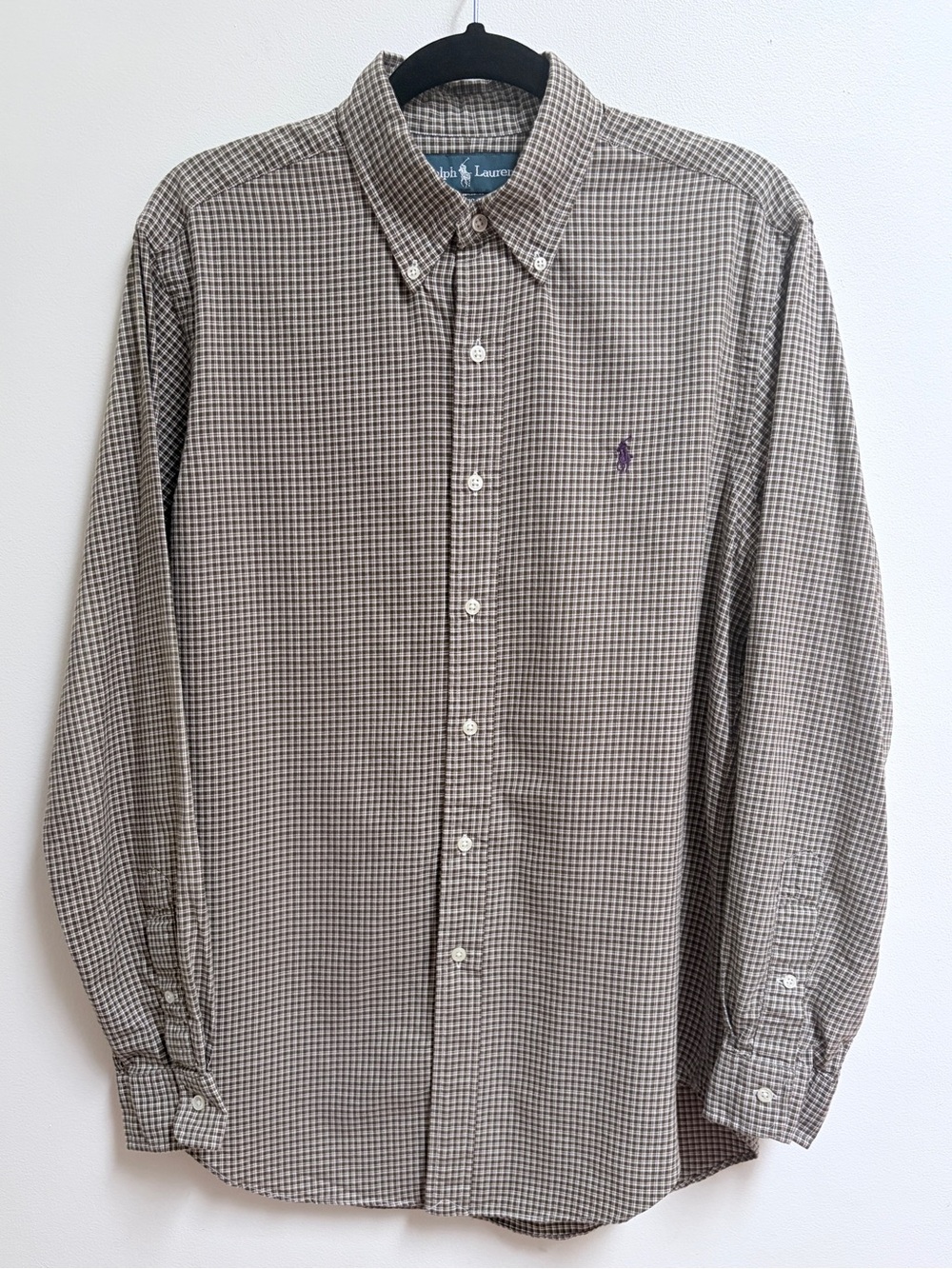 Ralph Lauren Men's Olive Green & Cream Micro-Check Button-Down Shirt Sz M